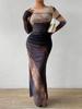 En stock Transfronterizo 2024 Europa y América Amazon Moda Malla Estampado Plisado Sexy Ajustado Cuello Redondo vestido