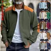 Jaqueta Masculina de Veludo Cotelê Pesada, Solta, Casual Simples, Patchwork Retrô, Gola Alta