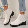 Botines estilo británico para mujer, nuevos modelos de otoño e invierno, punta redonda, tacón medio grueso, botines cortos para mujer, botines Chelsea negros al por mayor