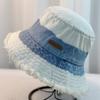 Chapéu de Pescador Jeans com Mudança Gradual Primavera e Verão Japonês Chapéu de Balde Grande para Cabeça Proteção Solar Rosto Mostrando Chapéu Pequeno para Mulheres