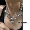 Collar de bolas de plata con cuentas redondas de estilo europeo y americano, de lujo, con personalidad exagerada y de gran sentido, cadena de clavícula de nicho, nuevo estilo para mujer.
