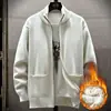 2026 Novo Suéter de Tricô Transfronteiriço Jaqueta Casual Masculina Cardigã Suéter de Tricô Solto com Gola Alta Forrado com Fleece