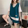 Traje deportivo de verano para mujer, estilo coreano, falso pantalón corto de dos piezas, ropa deportiva de manga corta, informal, de moda, holgado, antiedad, de dos piezas