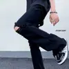 Calça Jeans Skinny Masculina Preta, Estilo Verão, Marca Tendência, Rasgada, Elástica, Slim-Fit, Calça Reta