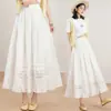 Falda de Encaje Blanco Patchwork Línea A para Mujer Verano Nueva Cintura Alta Adelgazante Falda Pastel Falda Larga Dobladillo Ancho