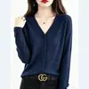 Cardigan Suéter Gola V Feminino 2026 Outono Inverno Novo Solto Emagrecedor Versátil Manga Longa Cor Sólida Malha Outerwear Top