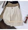Shorts Cargo de Algodón Lavado Color Caqui para Mujer, Verano Delgados de Cintura Alta Línea A Pierna Ancha Holgados Adelgazantes Casuales de Longitud Media