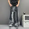 Jeans retro de calle con degradado y pierna curva, diseño unisex, corte holgado, pierna ancha, efecto adelgazante, pantalones largos de moda