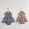 Traje de Verano 2025 para Niñas Bebé a Cuadros Chaleco sin Mangas Top con Volantes Shorts Triangulares Conjunto de Dos Piezas