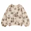 Suéter de mohair cepillado atmosférico top de punto floral con cuentas fuera del hombro nuevo estilo coreano para mujer