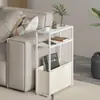 Mesa Auxiliar para Sofá, Estilo Minimalista Moderno con Cesta de Almacenamiento, Arte de Hierro y Madera, Sala de Estar para Espacios Pequeños, Lateral Móvil para Sofá