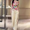 Traje de Moda de Verano 2025 para Mujer con Capucha Colorida con Cremallera Mangas Tres Cuartos Cardigan Deportivo Pantalones Casuales
