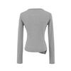 Camiseta de Manga Larga Camisa Base para Mujer 2025 Primavera y Otoño Aspecto Adelgazante en la Cintura Diseño de Botones Cruzados Top Cuello en V