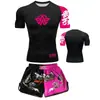 Conjunto de boxeo de dos piezas, traje de entrenamiento de combate para Muay Thai y Sanda, shorts de manga corta de secado rápido con estampado de logo, atuendo deportivo