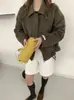 Novo casaco de lã casual dupla face para mulheres, jaqueta feminina solta de outono e inverno, casaco grosso com gola reversível, roupas femininas com zíper