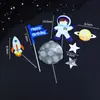 Decoração de bolo de assar astronauta foguete nave espacial boneco decoração menino do espaço cartão de aniversário plug-in