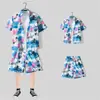 Camisa floral de manga corta, Ropa de playa de Hainan, Estilo hawaiano de Sanya, Conjunto de pantalones cortos finos de verano para hombre y pareja de viaje a Tailandia