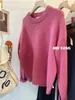 Suéter de punto suave y cómodo de piel de mapache para mujer, de invierno de alta gama, corte relajado, top de punto de lana, capa base