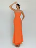 Moda Transfronteriza Europea y Americana para Mujer, Vestido de Noche Estilo Socialité, Color Sólido, Hueco Sexy sin Tirantes de Doble Capa Anti-Transparente