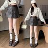 Culottes de Cuero para Mujer Otoño e Invierno Casuales Versátiles Falda Corta de Piel Sintética Cintura Alta Culottes de Línea A