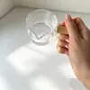 Vidrio de borosilicato alto mango de madera taza pequeña para leche pequeña olla para leche platillo para salsa mango de madera olla para leche platillo pequeño para salsas mini cafetera