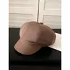 Boina octogonal de estilo retro británico con banda de cuero a rayas para mujer, hace que la cara parezca más pequeña, adecuada para caras cuadradas y redondas, circunferencia de cabeza grande, sombrero de artista