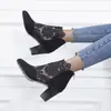 Botines de encaje de malla para mujer con tacón ultraalto, bloques de color, punta redonda y tacón grueso, comercio exterior europeo y americano 2023