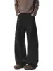 Pantalones casuales holgados para hombre de color gris oscuro, pantalones deportivos rectos de moda, diseño plisado, adecuados para otoño, estilo de pierna ancha de peso pesado, para adolescentes
