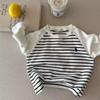 Camiseta térmica acolchada para niños Chen Ma 24 otoño e invierno niños y niñas combinación de colores camiseta de manga larga bebé de terciopelo cálida por dentro t moda