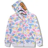 [Tela de salud] Suéter con estampado digital 3D de la marca Bape con cabeza de tiburón, cárdigan con cremallera para hombre, suéter con capucha para pareja