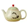 Tetera Divertida de Gato Salvaje Rojo Estilo Palacio para Primavera con Separador de Agua y Té, Tetera Pequeña de Cerámica Estilo Chino, Tetera Individual para Uso Doméstico, Juego de Té Kung Fu