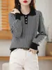Top de Punto para Mujer con Cuello Polo de Tres Botones, Sencillo y Elegante, Corte Ajustado, Versátil para el Trabajo, Color Sólido, Transpirable, Top Casual