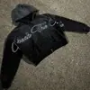 Moletom com Capuz Estampa de Bolinhas Pequenas com Letras Retro Americano Outono e Inverno Design Solto Nicho Cardigan Jaqueta com Zíper