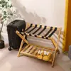 Estante Plegable de Doble Capa para Maletas Estante de Almacenamiento Zapatero Estante para Maletas de Hotel Hogar B&B Habitación de Huéspedes Dormitorio Bambú