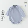 Macacão de Algodão Macio Classe A para Bebê Macacão Triângulo Primavera e Outono Macacão de Engatinhar Manga Longa Roupa de Uma Peça Base de Cor Sólida para Bebê
