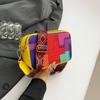 Outono 2024 Novo Estilo Coreano Moda Xadrez Cor Contrastante Bolsa de Ombro Transversal Casual Alça Larga Texturizada Pequena Bolsa Quadrada