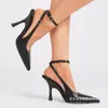 Sandalias de Tacón de Aguja Elegantes con Punta Fina y Espalda Descubierta en PU Mate, Color Sólido, Tira Cruzada Delgada, Tacones Altos Sexy para Mujer, Versátiles para el Trabajo