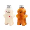 Botella de plástico con forma de hombre de jengibre de dibujos animados para té de leche, botella PET para llevar, jugo, botella de té de leche, botella desechable para bebidas de jugo