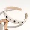 Moda Europea y Americana Elegante Diadema de Cuero de Ala Ancha Estilo Punk Moda de Corte Metálico Accesorios Versátiles para el Cabello para Mujeres al Salir