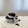Sombrero de paja con lazo japonés y cinta de puntos para mujer, sombrilla de verano, ala plana, regalo, protector solar, sombrero de copa plana para viajar y comprar.