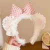 Diadema de Felpa con Estampado de Leopardo Rosa y Moño de Gatito para Mujer, Diadema Linda Versátil para Lavarse la Cara, Pasador, Tocado de Corona Alta