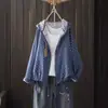 Estilo Nuevo Primavera y Otoño Holgado Versátil Casual Manga Larga Holgado Talla Grande Doble Capa Gasa de Algodón Lunares Con Capucha Chaqueta Corta