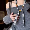 Muito Especial! Colar Lenço de Seda com Contas de Madeira de Bolinhas Design de Nicho Feminino Corrente Decorativa para Suéter Acessórios de Vestuário Exquisitos