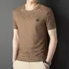 Atacado Transfronteiriço Camisetas Masculinas de Manga Curta Verão Novas Tops de Gola Redonda para Jovens e Meia-Idade Moda Casual Camisetas de Seda Gelada