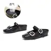 2026 Primavera/Verão Novo Estilo Comércio Exterior Fivela Quadrada Francesa Strass Bico Fechado Mules Sapatos Femininos Elegantes Transfronteiriço