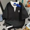 Camiseta de Manga Curta Patchwork de Algodão Puro com Estampa de Gato Retrô Feminina Verão Divertida Estilo Americano ins Falso Duas Peças Top de Casal