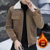 Chaqueta de Cuero Gamuzado para Hombre Invierno 2025 con Forro de Lana, Cuello Alto Enganchado Espeso, Cuello de Piel, Abrigo Cálido, Venta al por Mayor de Una Pieza, Engrosada y Cálida