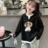 Estiloso Top Infantil de Malha Waffle com Manga Longa para Primavera/Outono, Novo Estilo, Falso Duas Peças, Casual Versátil, Gola Redonda