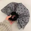 Scrunchie Branco de Renda Vazada Quadrado Estilo Francês para Cabelo, Prendedor Grande com Laço e Flor de Fita