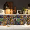 Azulejos Adhesivos Elemento de Vidriera Estilo Étnico de Oriente Medio Salpicadero de Cocina Autoadhesivos Impermeables y a Prueba de Aceite Adhesivos Decorativos de Pared